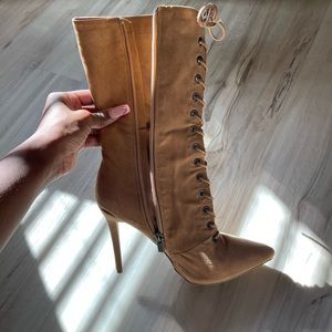 Beige Heeled combat boots